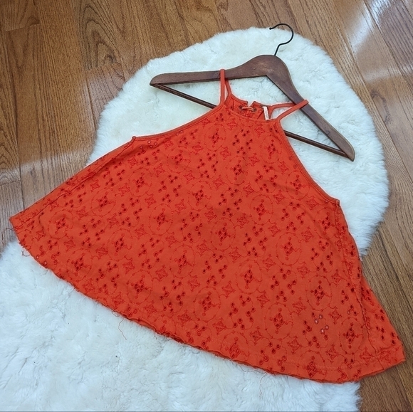 𝅺free PEOPLE orange dream eyelet cut away halter tank top xs - Picture 4 of 9